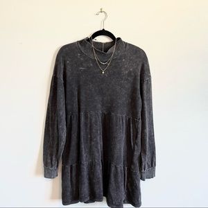 WILD FABLE Long Sleeve Mock Neck Tiered Dress in Dark Gray WITH POCKETS